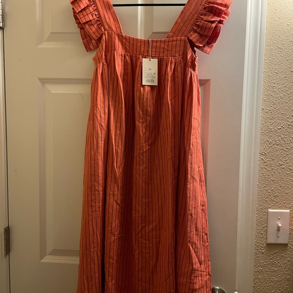 Orange Ruffle short sleeve A-line dress